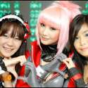 Filipina cosplay queen Alodia Gosiengfiao portrays Amanda Werner from the sci-fi anime series Blassreiter. Alodia is joined by Filipina cosplayers Hye Marie Nim and Myrtle Gail, both of whom are portraying different versions of Haruhi Suzumiya from the sci-fi anime series The Melancholy of Haruhi Suzumiya.